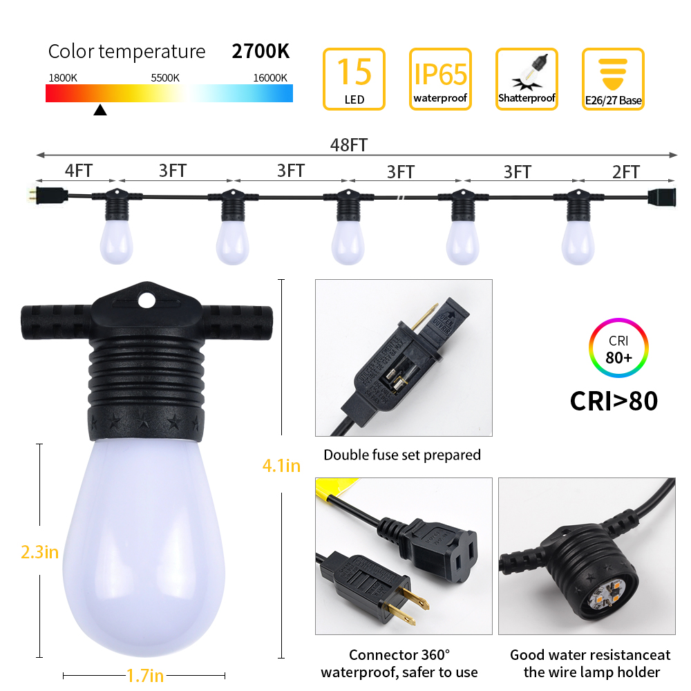 48FT S14 E12 Wick String Light US